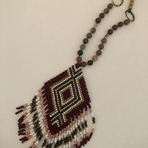 Beaded boho festival necklace with handmade beaded red pendant - Picture 5 of 6
